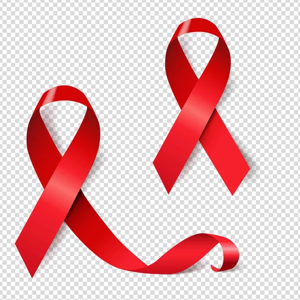 Czerwona wstążka zestaw AIDS dzień Ilustracja Przezroczyste tło — Wektor stockowy