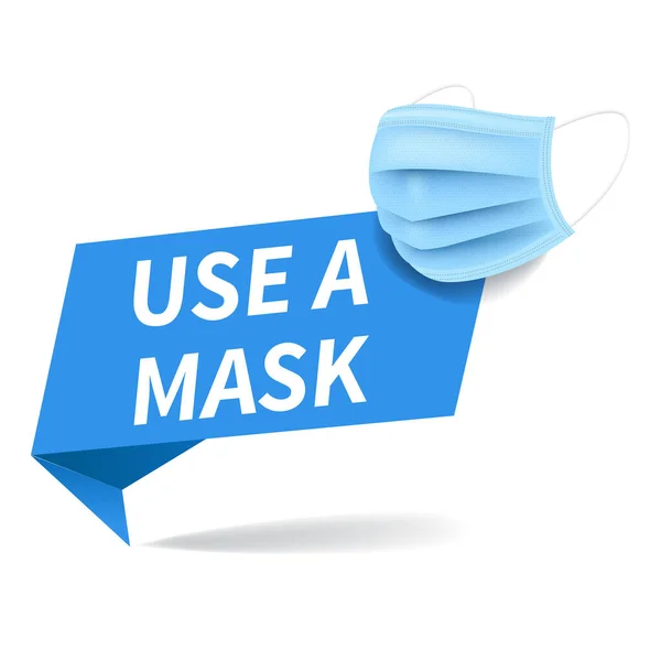 バナー付き医療用マスク折り紙分離白の背景 — ストックベクタ