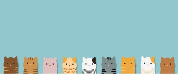 Color Cats Border Isolated Mint background — стоковий вектор