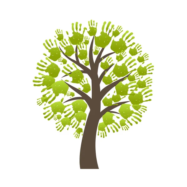 Zielona ręka Drukuj Drzewo Izolowane białe tło — Wektor stockowy