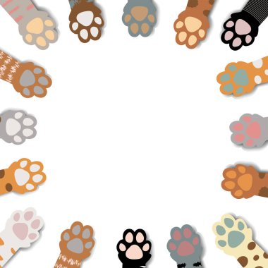Renkli Kedi Pençesi Kenarlığı İzole Beyaz arkaplan