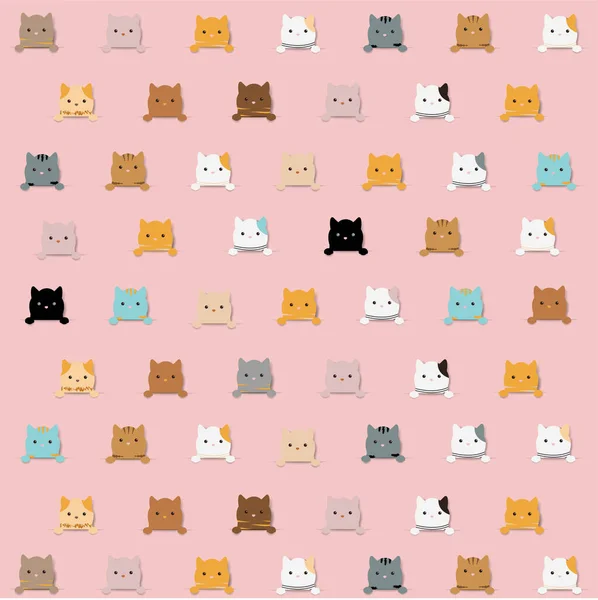 Bunte Katze Poster isoliert rosa Hintergrund — Stockvektor