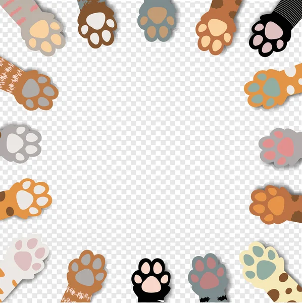 Colorful Cat Paw Border Isolated Transparent background — Stock Vector