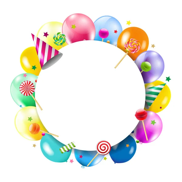 Banner γενεθλίων με χρωματιστά μπαλόνια λευκό φόντο — Διανυσματικό Αρχείο