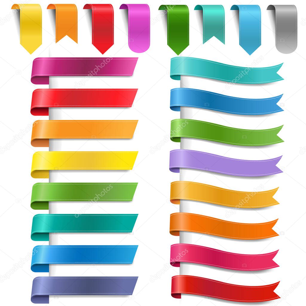 Colorful Ribbon Collection Isolated White Background With Gradient Mesh, Vector Illustration