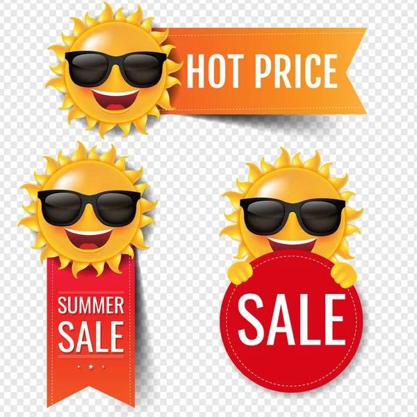 太陽と赤いリボンセットを販売｜透明な背景 — ストックベクタ