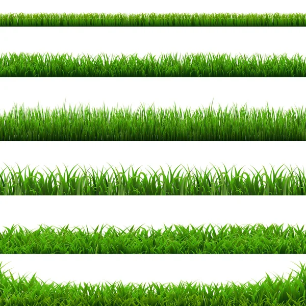 Big Set Green Grass Borders sfondo bianco — Vettoriale Stock