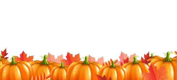 Border With Pumpkins And Leaves Isolated — Stock Vector