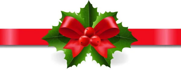 Ruban Rouge Noël Avec Fond Transparent Holly Berry Avec Maille — Image vectorielle