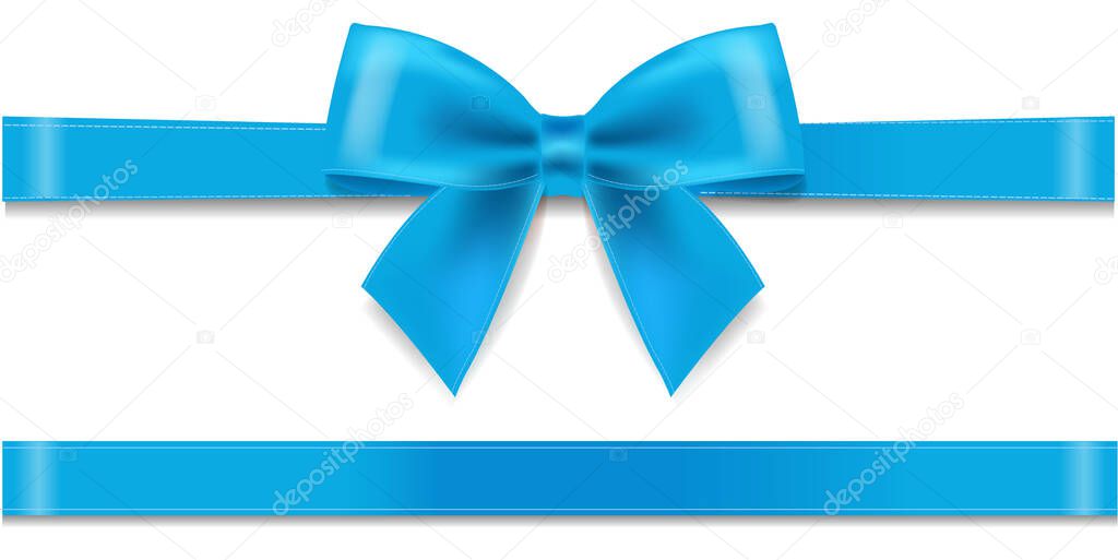 Blue Silk Ribbon And Bow White background With Gradient Mesh, Vector Illustration