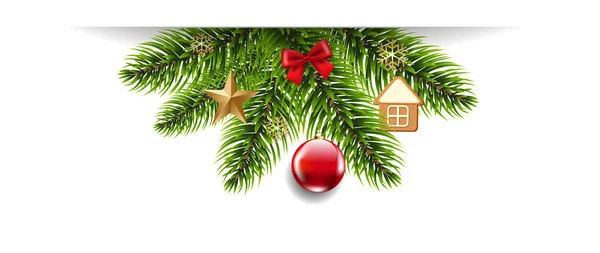 Guirlande de Noël et jouets fond blanc — Image vectorielle