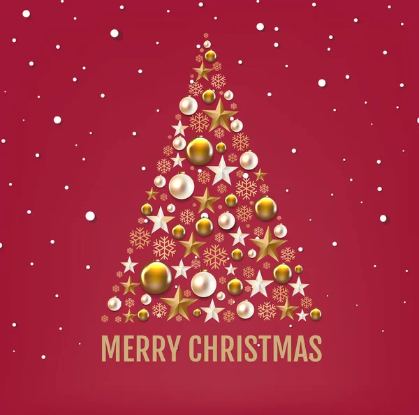ゴールデンテキストとモミの木とクリスマスポストカード — ストックベクタ