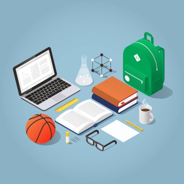 Okul izometrik çizimde başa