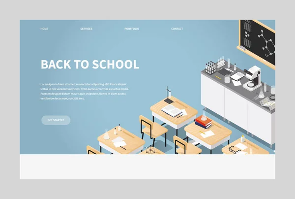 Isometrische Chemie Klassenzimmer Landing Page — Stockvektor