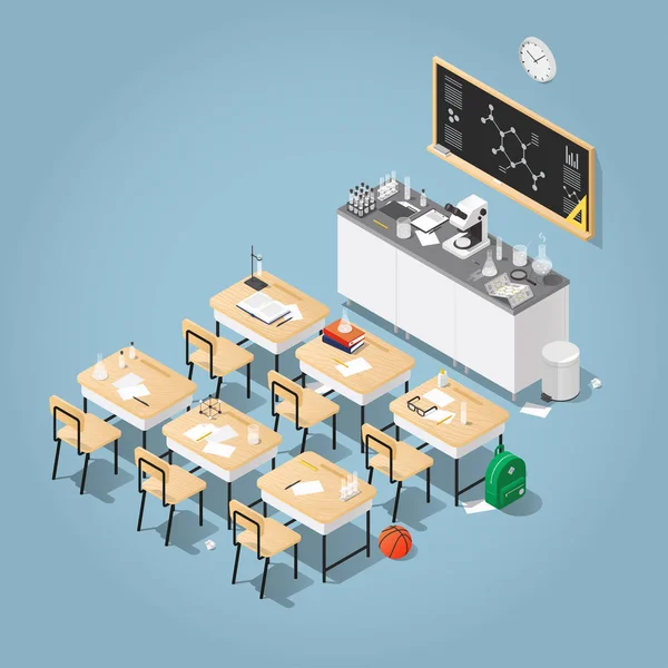 Isometric Chemistry Classroom Illustration - Stok Vektor