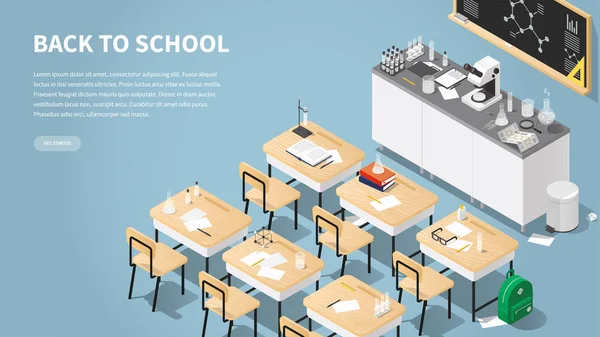 Isometrische Chemie Klassenzimmer Landing Page — Stockvektor