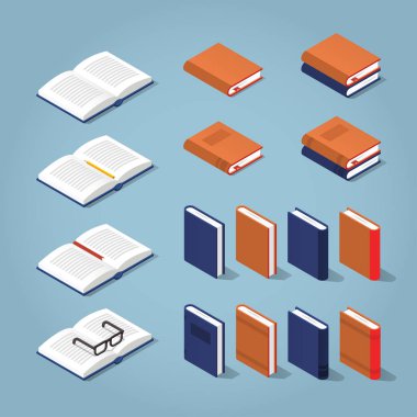 Renkli izometrik kitap koleksiyonu