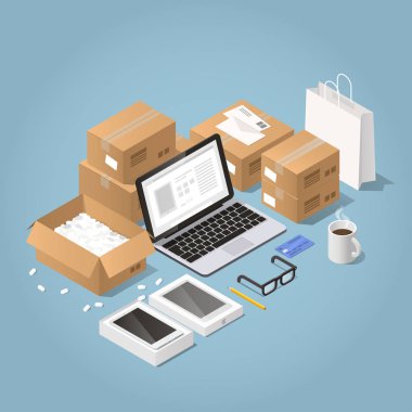 Online alışveriş ve teslimat illüstrasyon