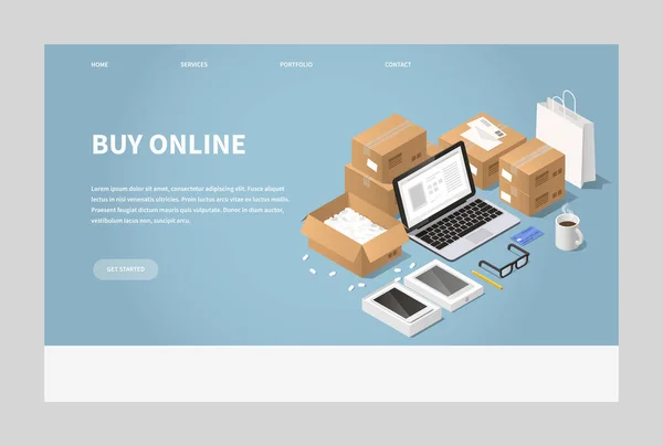 Compras en línea e ilustración de entrega — Vector de stock