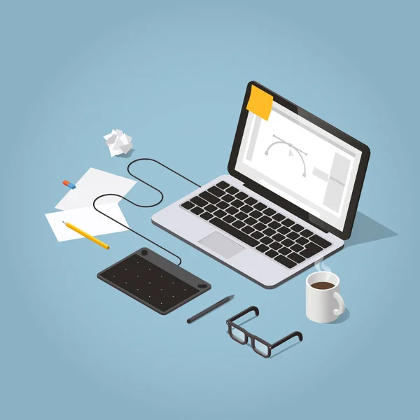 İzometrik Freelancer çalışma alanı illüstrasyon