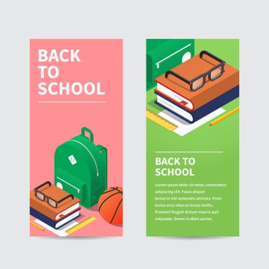 Geri okul izometrik el ilanı için