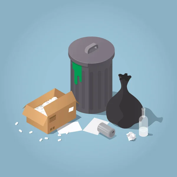 Ilustracja izometryczny nieposortowanych śmieci — Wektor stockowy