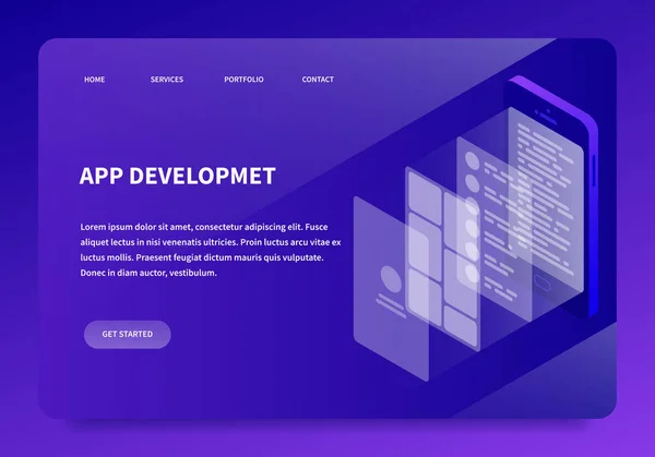 Page d'atterrissage de développement d'applications isométriques — Image vectorielle