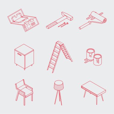 Minimalist izometrik ev yenileme simgeler