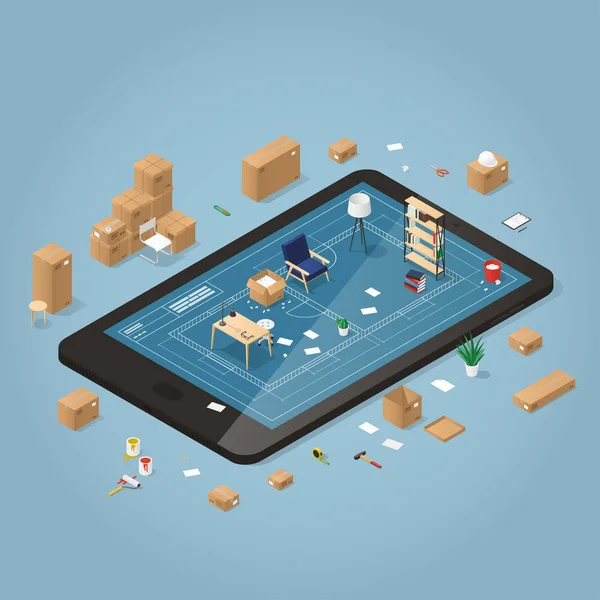 Ilustração de planejamento móvel online —  Vetores de Stock