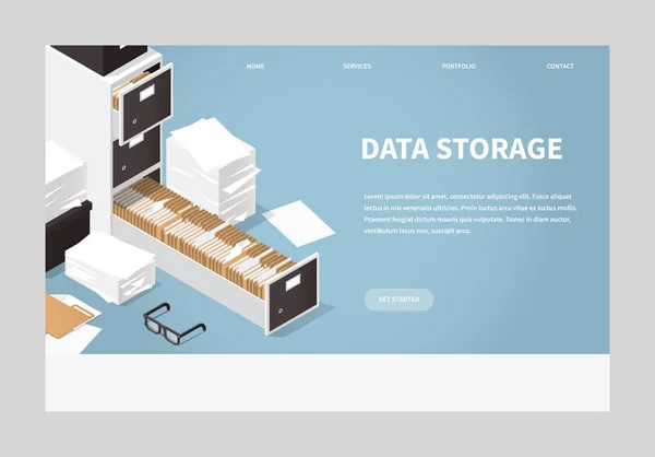Isometrisches Konzept Ordnerarchiv — Stockvektor