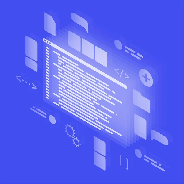 Concepto isométrico Codificación Neón — Vector de stock