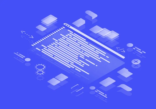 Concepto isométrico Codificación Neón — Archivo Imágenes Vectoriales