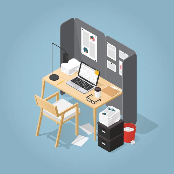Ilustracja izometrycznego miejsca pracy biura — Wektor stockowy