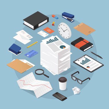 İzometrik Office iş illüstrasyon