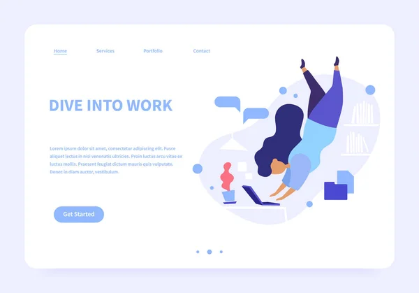 Tauchen Sie ein in die Arbeit Landing Page — Stockvektor