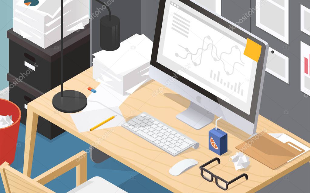 Isometric Office Workplace Illustration