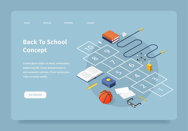 学校アイソメランディングページに戻る — ストックベクタ