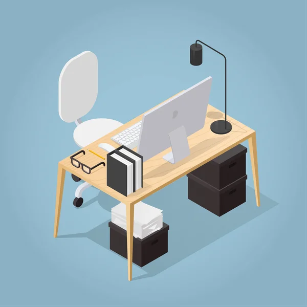 Isometric Office Workplace Illustration — Stock Vector