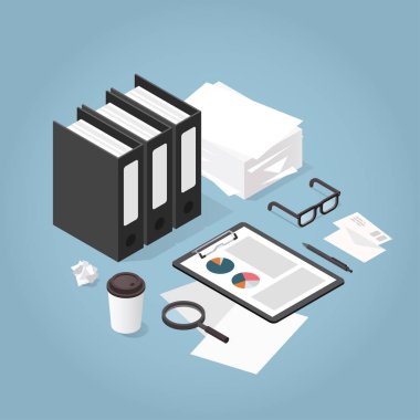 İzometrik kağıt çalışma konsepti Illustration