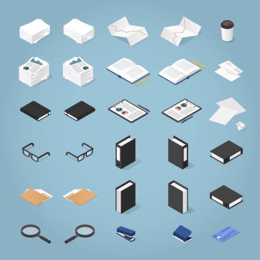 Isometric Office Supplies Set clipart
