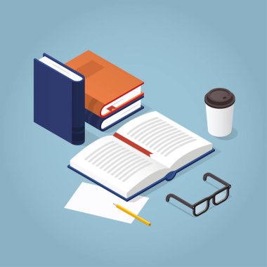 Kitap Okuma Isometric Illustration