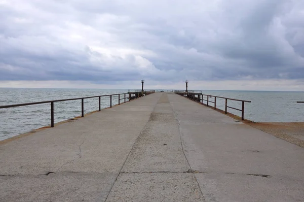 Pier Mooring Sea Empty Cloudy Weather — Stock Photo, Image