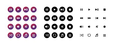 Set of flat icon media player button, vector icons and symbol on white background clipart
