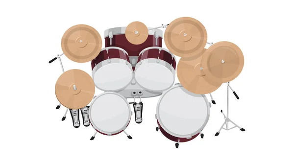 Drum Kit Κορυφαία Προβολή Λευκό Φόντο Επίπεδη Στυλ Διανυσματική Απεικόνιση — Διανυσματικό Αρχείο