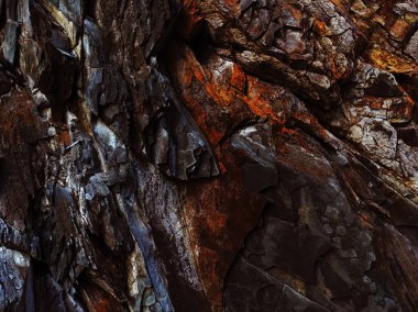 Sonbahar trendi yanmış odun. Yanmış ahşap rengi. Sonbahar tarzı. Kaya dokusu. Jeodezi ve jeoloji. Yanmış ahşap renkli mineraller.