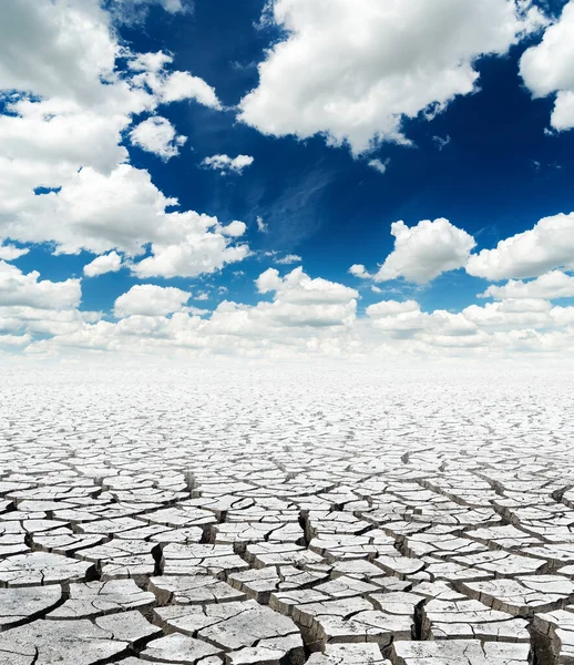 Droogte Aarde Onder Diep Blauwe Lucht Met Wolken Opwarming Van — Stockfoto