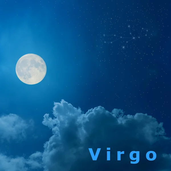 Full Moon Night Sky Design Zodiac Constellation Virgo — Stock Photo, Image