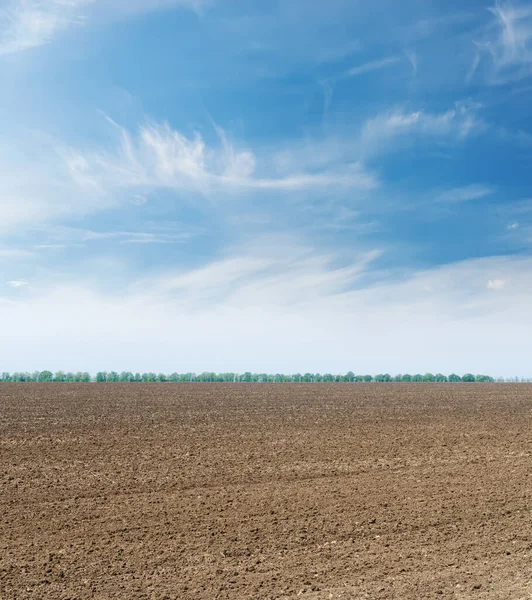 Black Plowed Field Clouds Blue Sky — Stock Photo, Image