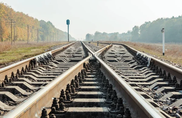 railroad crossing closeup low angle