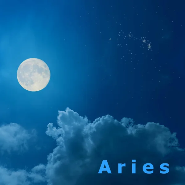 Full Moon Night Sky Design Zodiac Constellation Aries — Stock Photo, Image